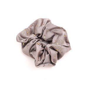 Crescents and Asteroids Gray/Gold Scrunchie
